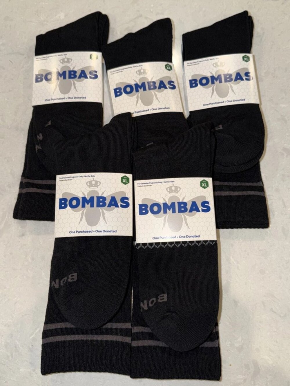 5 Pairs Bombas Mid to Over the Calf Socks Men's Size XL Black